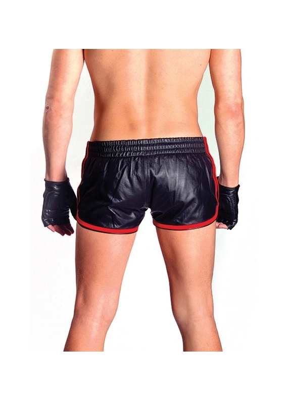 SHORT SPORT CUIR NOIR ET ROUGE MrB