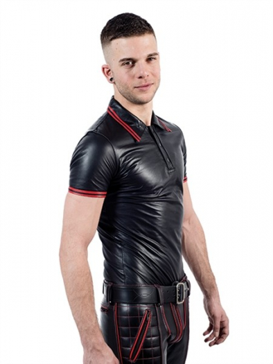 POLO CUIR NOIR LISERET ROUGE MrB