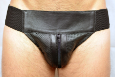 JOCKSTRAP IEM NOIR EN CUIR MICROPERFORÉ AVEC ZIP