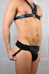 JOCKSTRAP IEM EN CUIR MICROPERFORÉ AVEC ZIP – BLEU