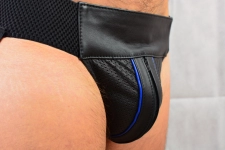 JOCKSTRAP IEM EN CUIR MICROPERFORÉ AVEC ZIP – BLEU