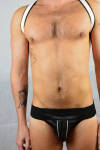 JOCK-STRAP CUIR PERFORE ZIP NOIR/BLANC