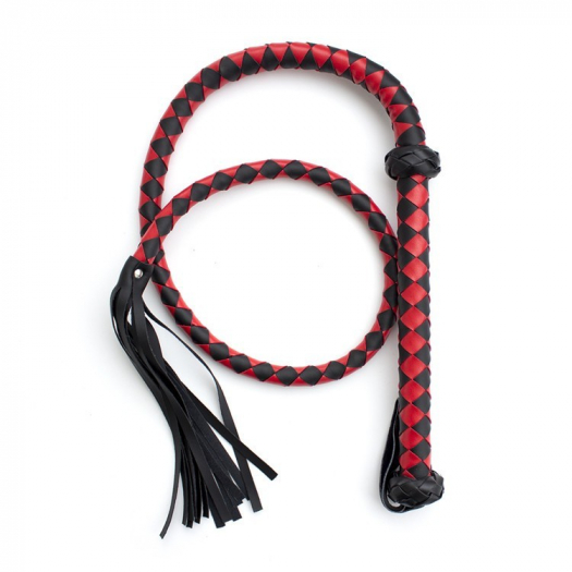 FOUET NOIR ET ROUGE TRESSE 1.50M - PVC