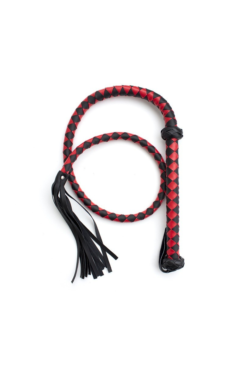 Fouet Over & Under Extra-long 65 Cm - Rouge Et Marron - Nylon Tressé Et Cuir