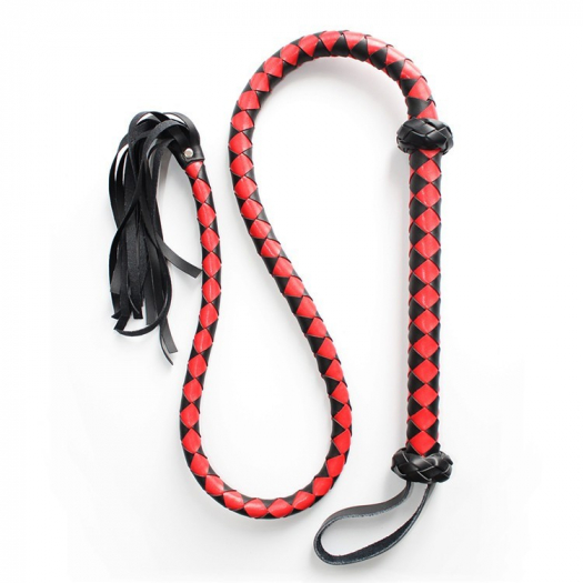 FOUET NOIR ET ROUGE TRESSE 1.50M - PVC