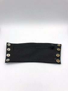 POIGNET CUIR NOIR BANDES COLOREES