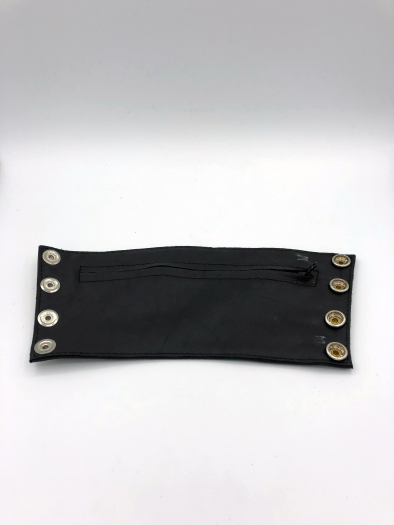 POIGNET CUIR NOIR BANDES COLOREES