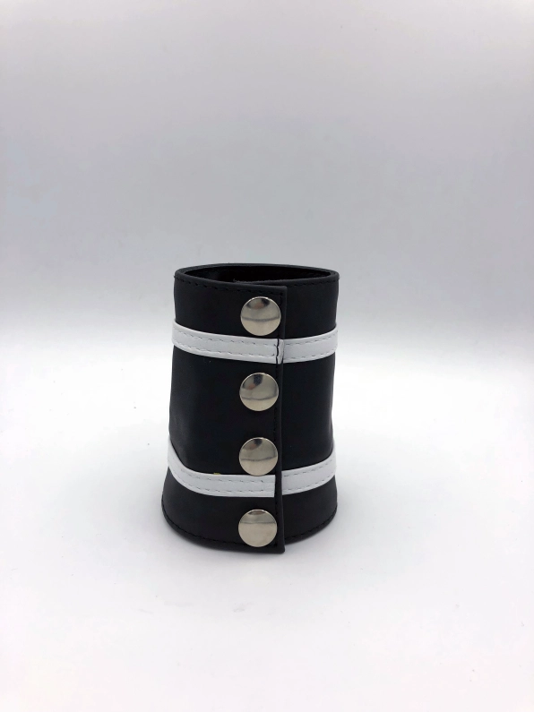 POIGNET CUIR NOIR BANDES COLOREES