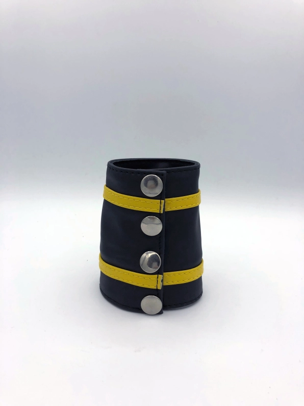 POIGNET CUIR NOIR BANDES COLOREES