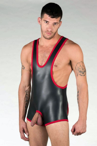 COMBINAISON OPEN CROCHT NOIRE ROUGE NEOPRENE