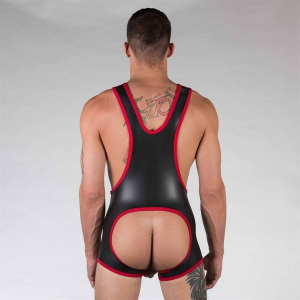 COMBINAISON OPEN CROCHT NOIRE ROUGE NEOPRENE