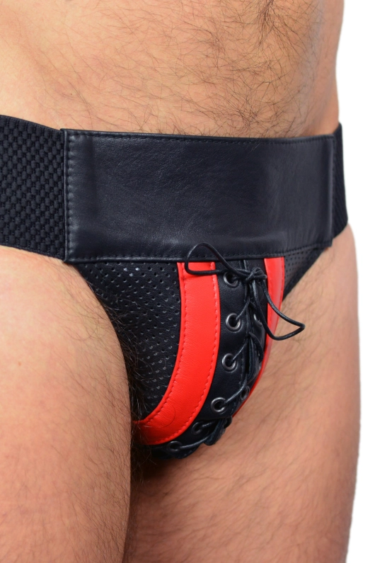 JOCKSTRAP EN CUIR IEM MICROPERFORÉ AVEC LACET