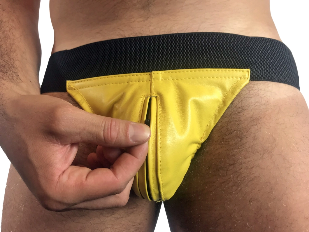 JOCKSTRAP IEM EN CUIR AVEC BANDE ELASTIQUE ET ZIP CENTRAL