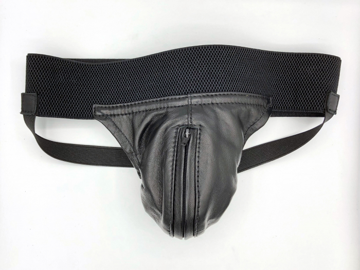 JOCKSTRAP IEM EN CUIR AVEC BANDE ELASTIQUE ET ZIP CENTRAL