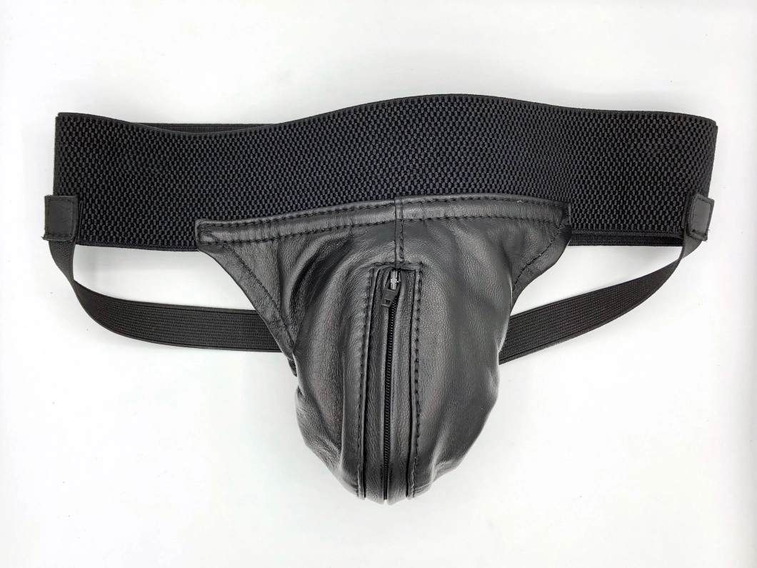 JOCKSTRAP IEM EN CUIR AVEC BANDE ELASTIQUE ET ZIP CENTRAL