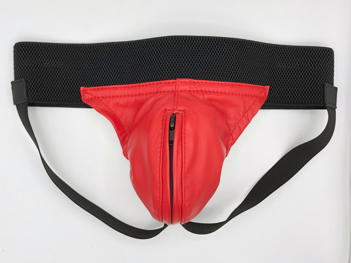 JOCKSTRAP IEM EN CUIR AVEC BANDE ELASTIQUE ET ZIP CENTRAL