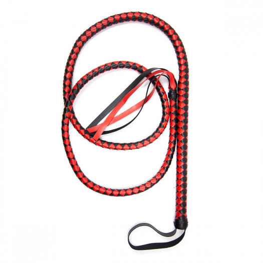 FOUET CUIR NOIR ET ROUGE 190CM