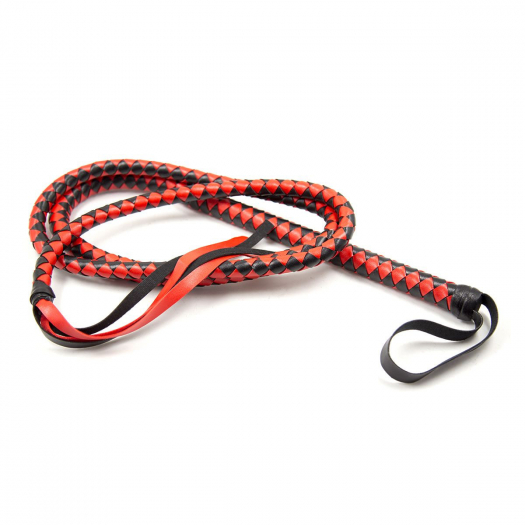 FOUET CUIR NOIR ET ROUGE 190CM