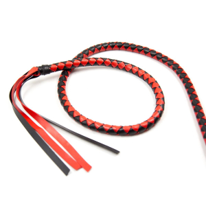 FOUET CUIR NOIR ET ROUGE 190CM