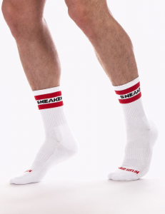 CHAUSSETTES BLANCHE/ROUGE "SNEAKER" BARCODE