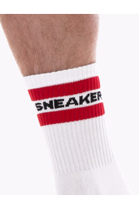 CHAUSSETTES BLANCHE/ROUGE "SNEAKER" BARCODE
