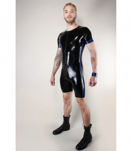 CATSUIT COURTE SANS MANCHES À BANDES BLEUES