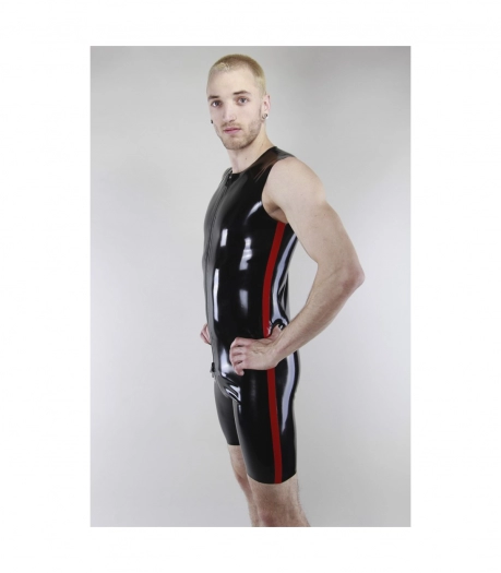 CATSUIT COURTE SANS MANCHES À BANDES ROUGES LATEX 101