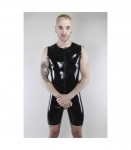 CATSUIT COURTE SANS MANCHES À BANDES ROUGES LATEX 101