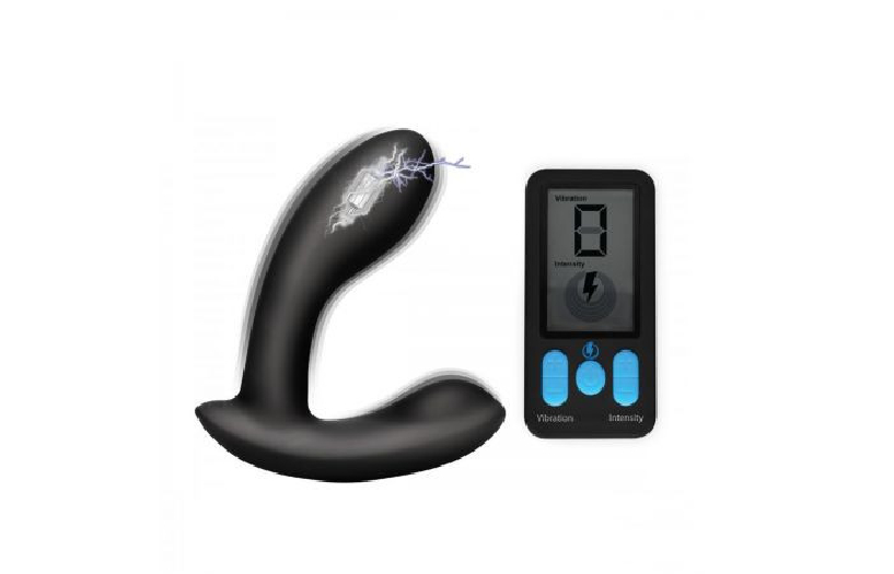 E-STIM VIBRATING SILICONE PROSTATE MASSAGER WITH REMOTE