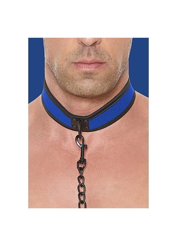 COLLIER NEOPRENE BLEU AVEC LAISSE