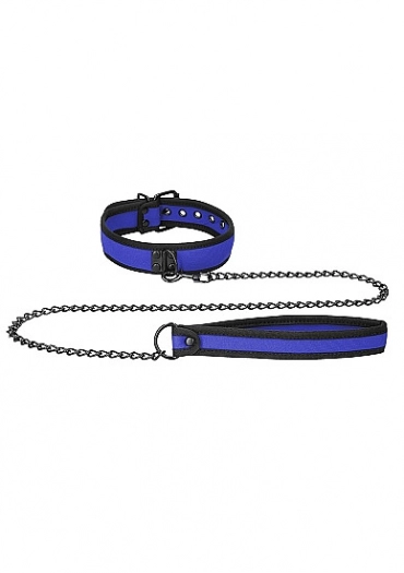COLLIER NEOPRENE BLEU AVEC LAISSE