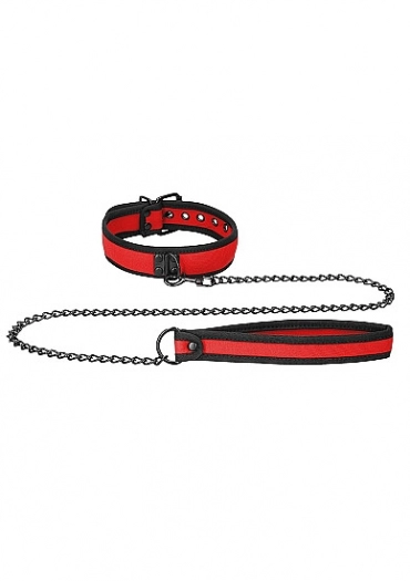 COLLIER NEOPRENE ROUGE AVEC LAISSE