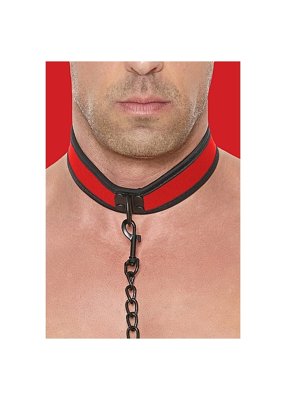 COLLIER NEOPRENE ROUGE AVEC LAISSE