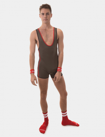 COMBINAISON DE LUTTE ALLAN VERT ARMEE/NOIR/ROUGE BARCODE