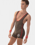 COMBINAISON DE LUTTE ALLAN VERT ARMEE/NOIR/ROUGE BARCODE