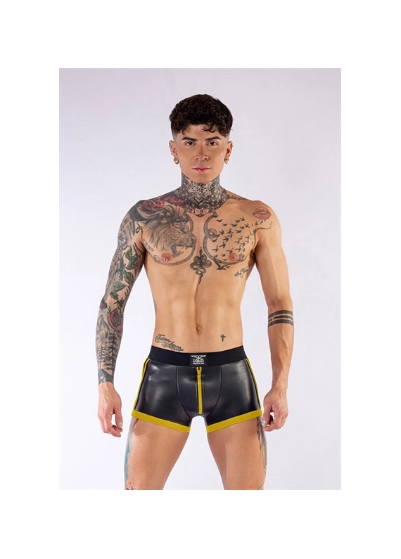 SHORT POUCH NOIR ET JAUNE DE MISTER B EN NEOPRENE