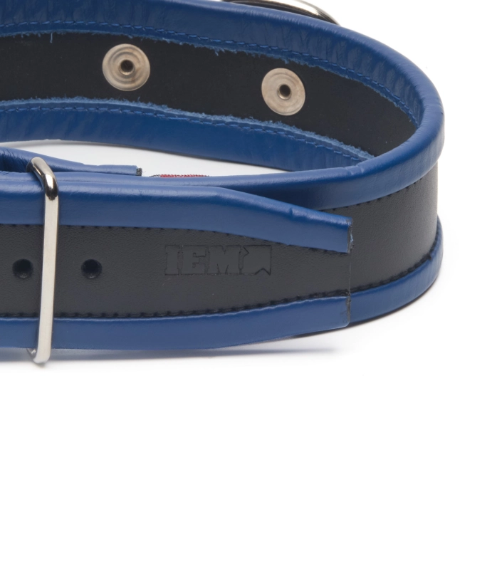 COLLIER EN CUIR IEM AVEC ANNEAU - BLEU