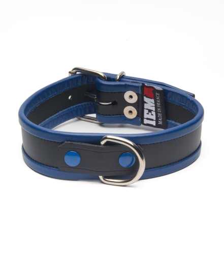 COLLIER EN CUIR IEM AVEC ANNEAU - BLEU