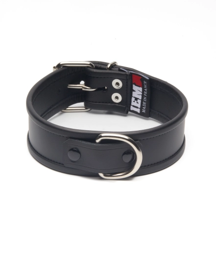 COLLIER EN CUIR IEM AVEC ANNEAU - NOIR