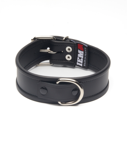 COLLIER EN CUIR IEM AVEC ANNEAU - NOIR