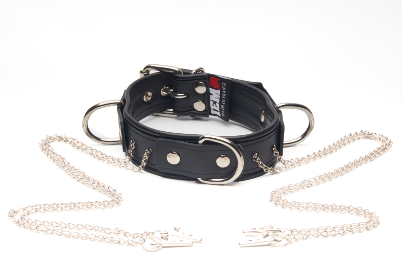 COLLIER EN CUIR AVEC PINCES