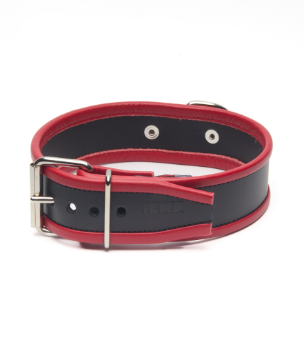 COLLIER EN CUIR IEM AVEC ANNEAU - ROUGE