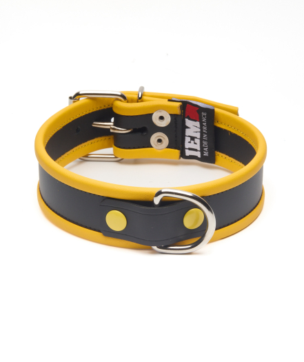 COLLIER EN CUIR IEM AVEC ANNEAU - JAUNE