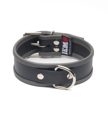 COLLIER EN CUIR IEM AVEC ANNEAU - GRIS