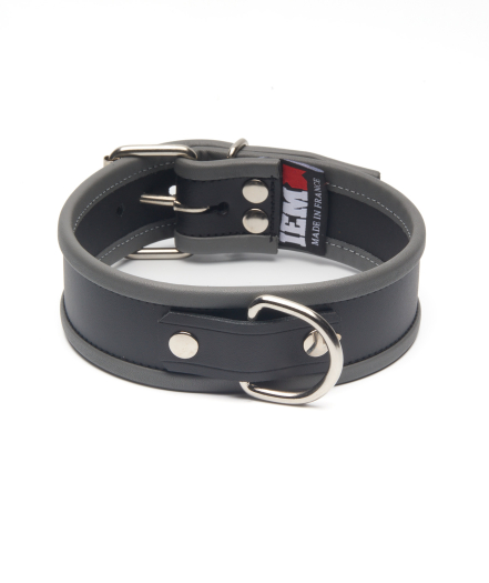 COLLIER EN CUIR IEM AVEC ANNEAU - GRIS