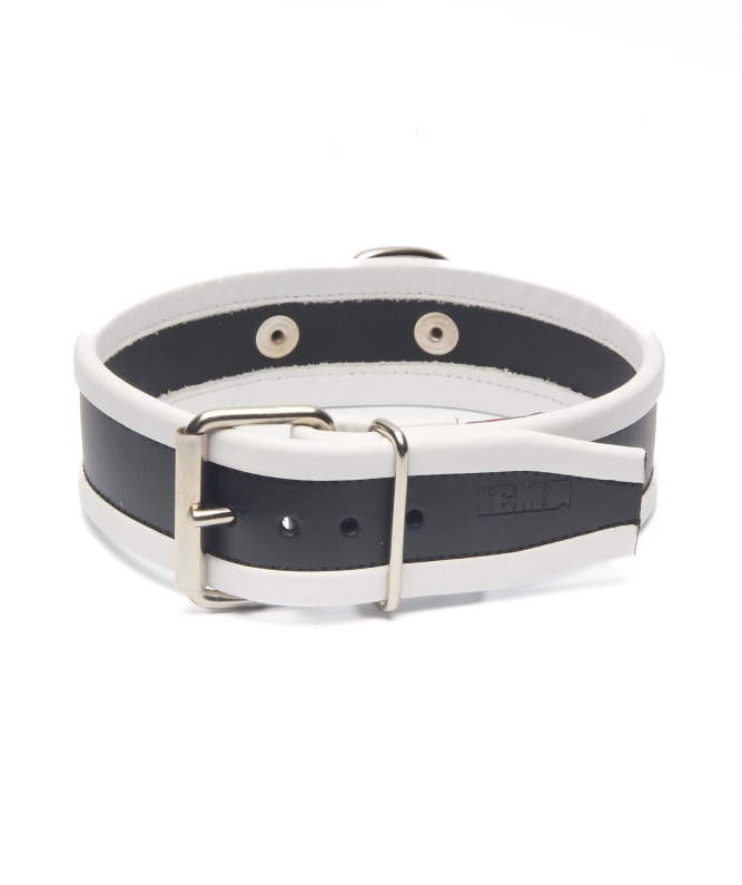 COLLIER EN CUIR IEM AVEC ANNEAU - BLANC