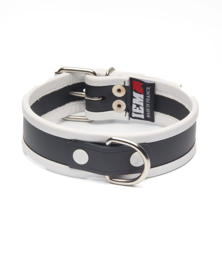 COLLIER EN CUIR IEM AVEC ANNEAU - BLANC