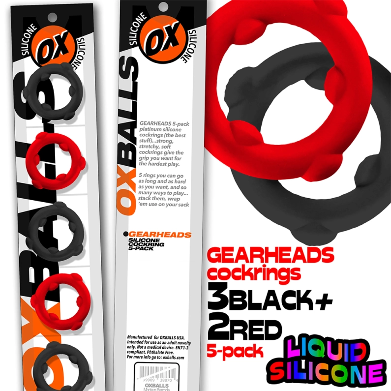 SET DE 5 COCKRINGS GEARHEADS – ROUGE