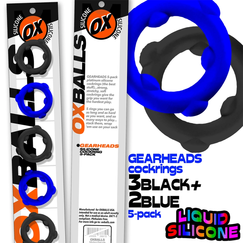 SET DE 5 COCKRINGS GEARHEADS – BLEU