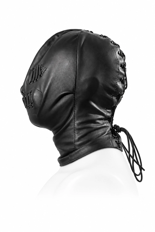 CAGOULE CUIR YEUX BOUCHE LANIERES